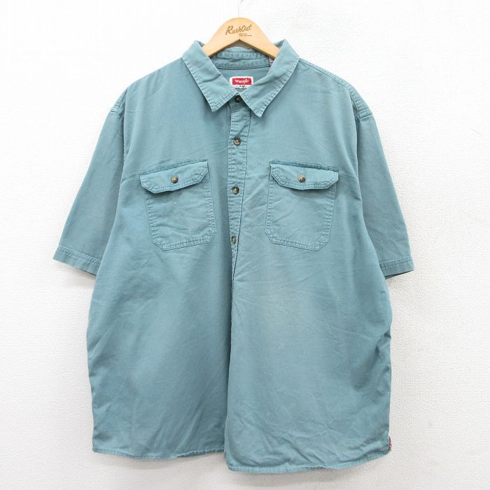 XL★古着 ラングラー Wrangler 半袖 シャツ メンズ 大きいサイズ 緑系 グリーン 25jun24 中古 トップス