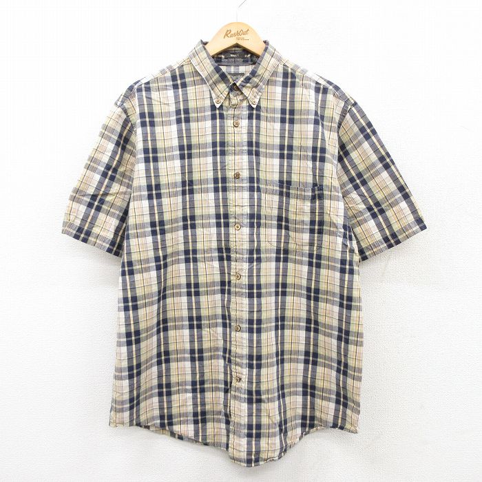 XL★古着 セントジョンズベイ 半袖 シャツ メンズ コットン ボタンダウン 薄黄他 イエロー チェック 25jun24 中古 トップス