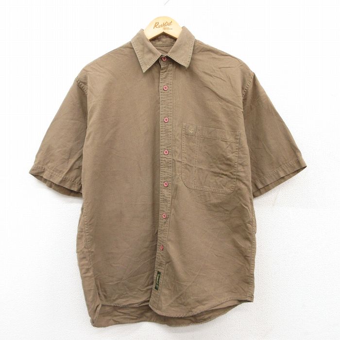XL★古着 ティンバーランド 半袖 シャツ メンズ 90年代 90s ワンポイントロゴ コットン 茶 ブラウン 25jun24 中古 トップス