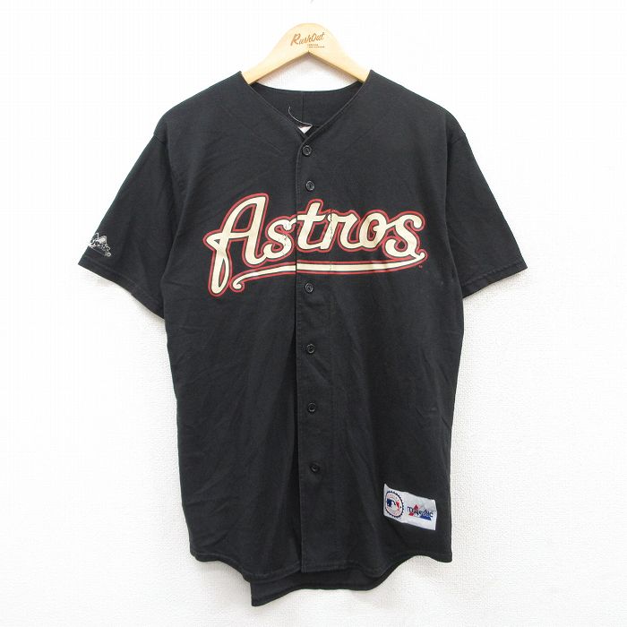 【50%OFF】M★古着 マジェスティック 半袖 ベースボール シャツ メンズ 90年代 90s MLB ヒューストンアストロズ USA製 黒 ブラック メジャーリーグ 野球 25jun24 中古 トップス