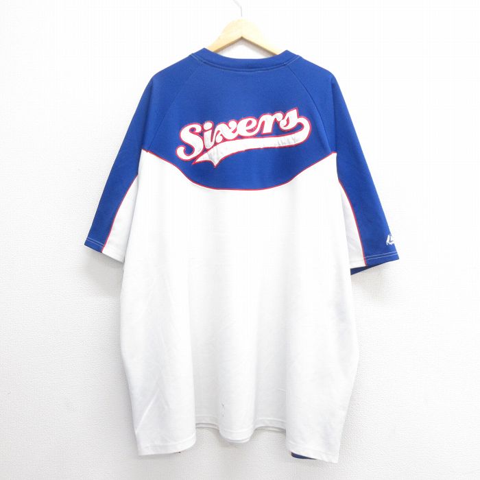 【50%OFF】XL★古着 半袖 ハーフジップ トップス シャツ メンズ 00年代 00s NBA フィラデルフィアセブンティシクサーズ 76ers 大きいサイズ ロング丈 ラグラン 白他 ホワイト バスケットボール 25jun24 中古