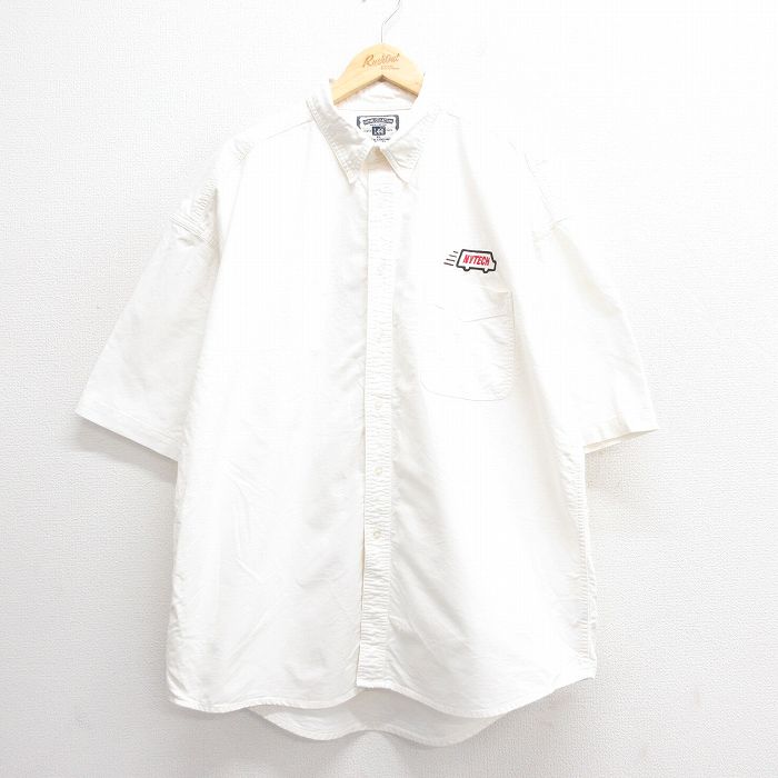 XL★古着 リー Lee 半袖 シャツ メンズ 00年代 00s トラック 大きいサイズ ロング丈 コットン ボタンダウン 白 ホワイト 25jun24 中古 トップス