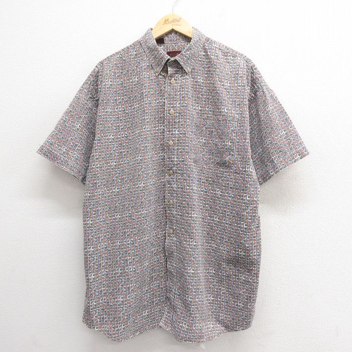 XL★古着 HAGGAR 半袖 シャツ メンズ 90年代 90s 大きいサイズ ロング丈 コットン ボタンダウン USA製 緑他 グリーン 25jun24 中古 トップス