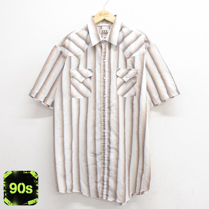 ELY 90s 半袖ウエスタンシャツ ストライプ ブラウン XL | 古着