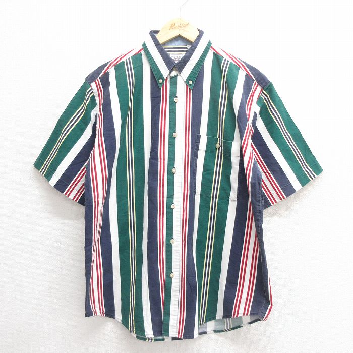 L★古着 ビューグルボーイ 半袖 シャツ メンズ コットン ボタンダウン 緑他 グリーン ストライプ 25jun24 中古 トップス