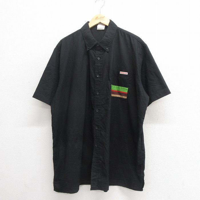 XL★古着 半袖 シャツ メンズ バーガーキング 大きいサイズ ロング丈 ボタンダウン 黒 ブラック 25jun24 中古 トップス