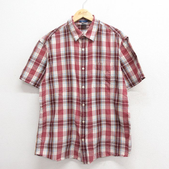 L★古着 オールドネイビー OLD NAVY 半袖 シャツ メンズ 00年代 00s コットン エンジ他 チェック 25jun24 中古 トップス