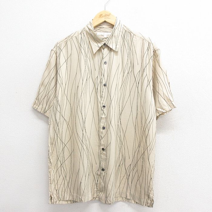 L★古着 ペリーエリス 半袖 シャツ メンズ 00年代 00s シルク ベージュ カーキ 25jun24 中古 トップス