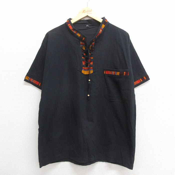 L★古着 半袖 トップス メンズ スタンドカラー 黒他 ブラック 25jun24 中古
