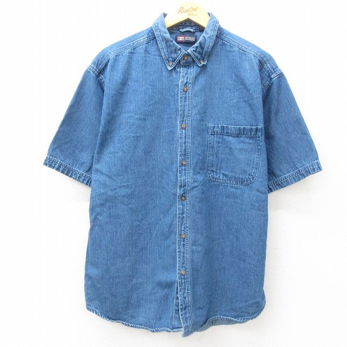 XL★古着 FADED GLORY 半袖 シャツ メンズ コットン 紺 ネイビー デニム 25jun25 中古 トップス