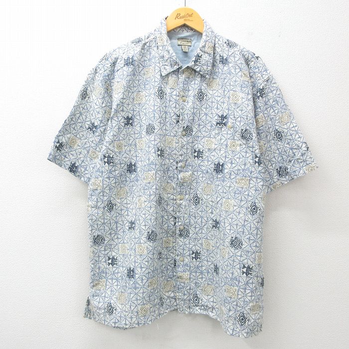 XL★古着 ビューグルボーイ 半袖 シャツ メンズ 総柄 薄紺他 ネイビー 25jun25 中古 トップス