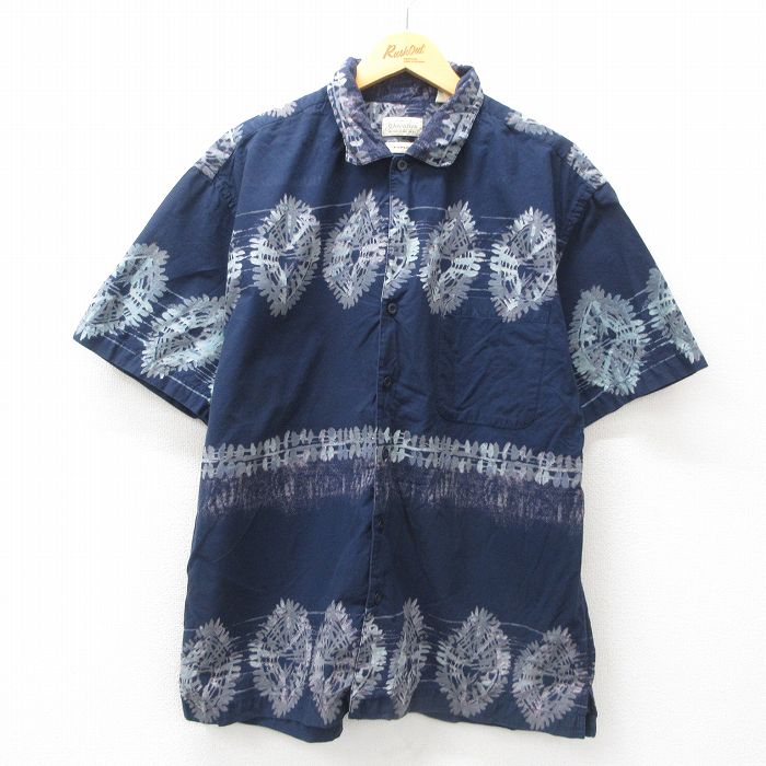 XL★古着 セントジョンズベイ 半袖 シャツ メンズ 00年代 00s コットン 紺他 ネイビー 【spe】 25jun25 中古 トップス