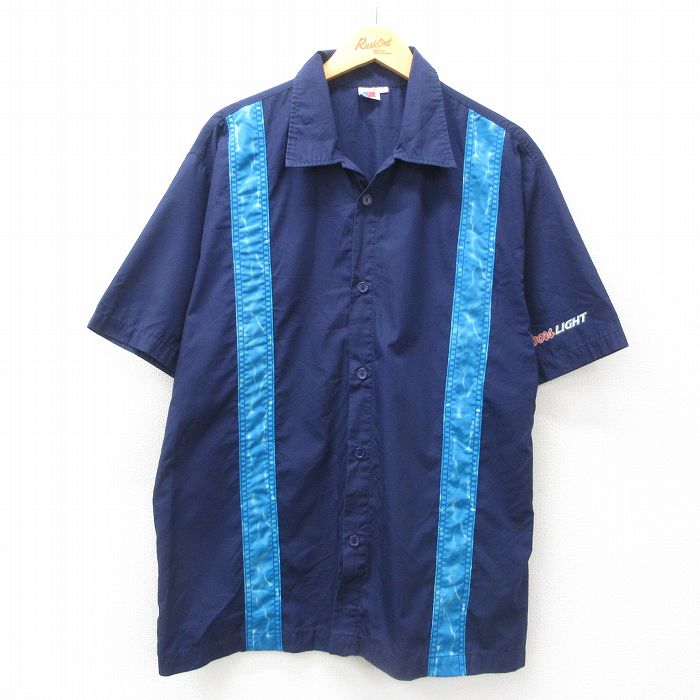 【20%OFF】XL★古着 半袖 シャツ メンズ 90年代 90s クアーズライト ビール 開襟 オープンカラー USA製 紺他 ネイビー 【spe】 25jun25 中古 トップス