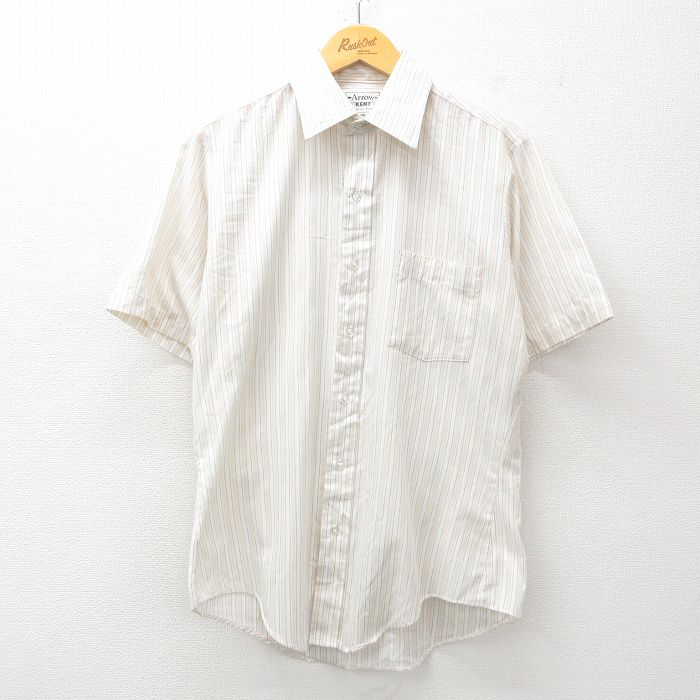 M★古着 アロー 半袖 シャツ メンズ 90年代 90s 薄ベージュ他 カーキ ストライプ 25jun25 中古 トップス