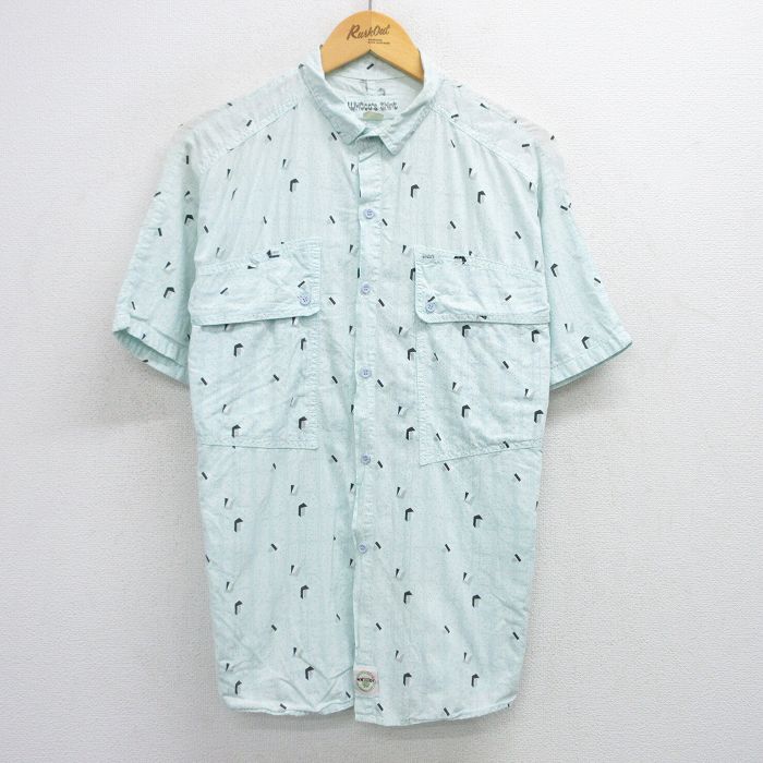 ラグラン 90s 半袖シャツ 総柄 ライトブルー XL | 古着