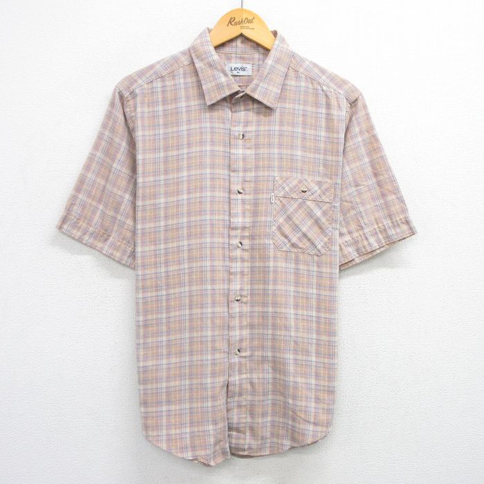 L★古着 リーバイス Levis 半袖 シャツ メンズ 90年代 90s ベージュ系他 カーキ チェック 25jun25 中古 トップス