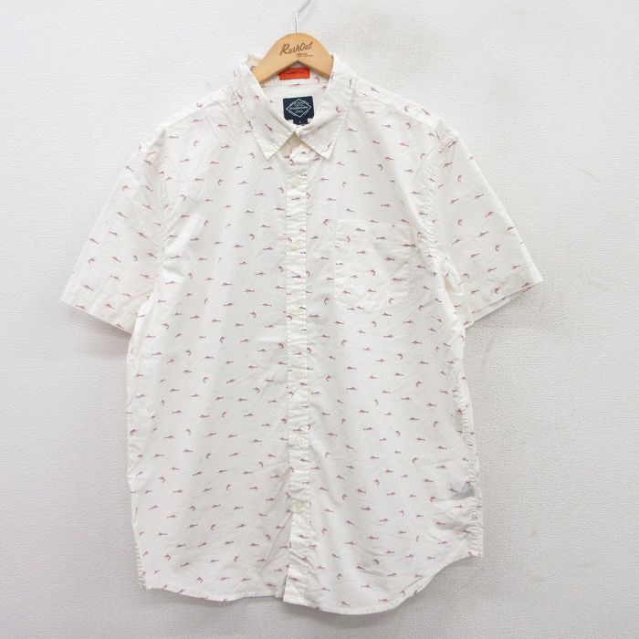 XL★古着 セントジョンズベイ 半袖 シャツ メンズ 魚 総柄 白他 ホワイト 25jun25 中古 トップス