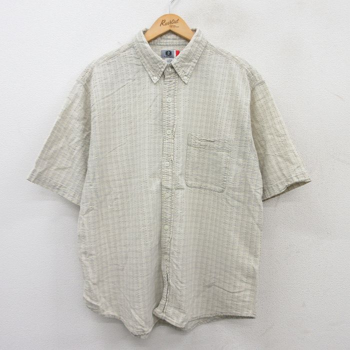 XL★古着 アリゾナジーンズ 半袖 シャツ メンズ 00年代 00s コットン ボタンダウン 薄ベージュ他 カーキ チェック 25jun25 中古 トップス