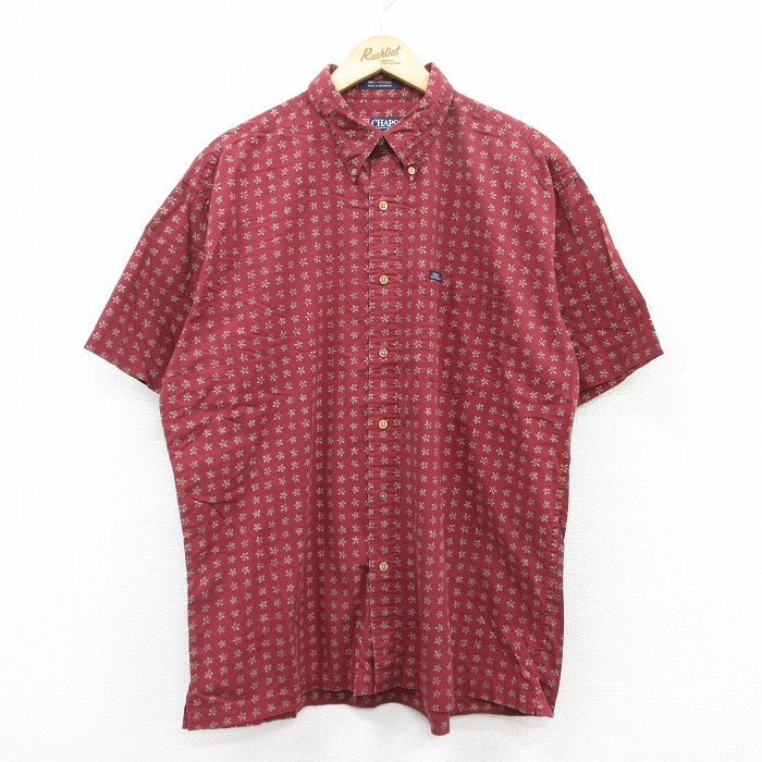 XL★古着 ラルフローレン Ralph Lauren チャップス 半袖 ブランド シャツ メンズ 90年代 90s 花柄 コットン ボタンダウン 赤系 レッド 25jun25 中古 トップス
