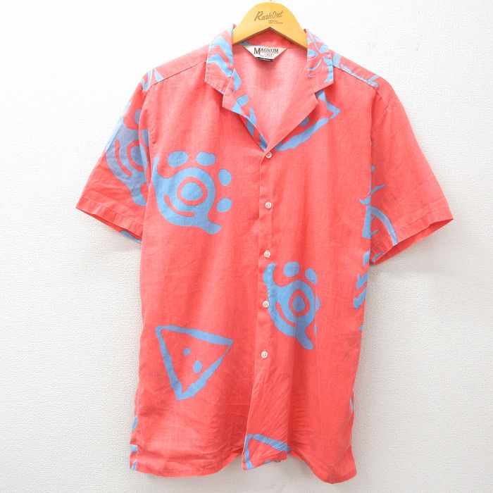 XL★古着 半袖 シャツ メンズ 90年代 90s 開襟 オープンカラー USA製 オレンジ系他 【spe】 25jun26 中古 トップス