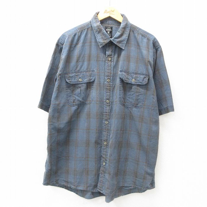 XL★古着 レッドヘッド 半袖 シャツ メンズ 大きいサイズ コットン 紺他 ネイビー チェック 25jun26 中古 トップス