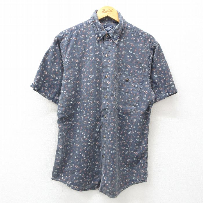 XL★古着 半袖 シャツ メンズ 00年代 00s ペイズリー柄 コットン 開襟 オープンカラー 紺他 ネイビー 25jun26 中古 トップス