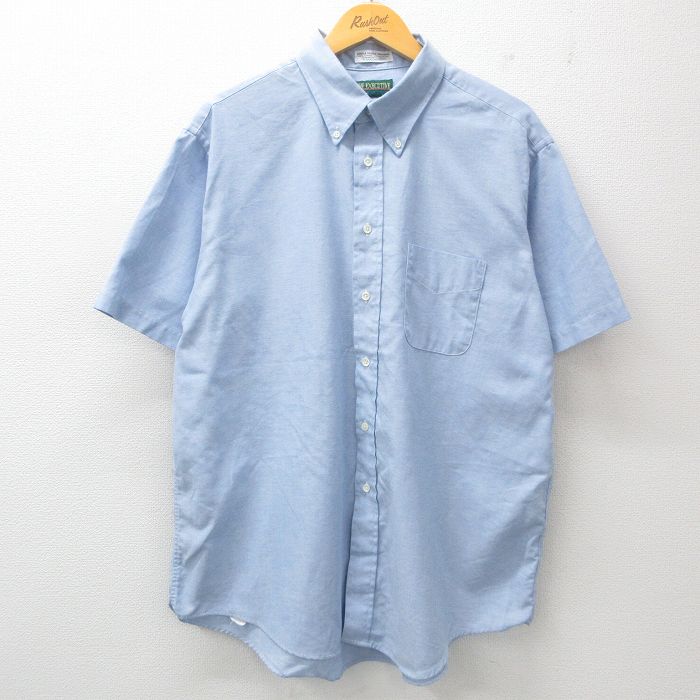 XL★古着 半袖 シャツ メンズ 90年代 90s オックスフォード ボタンダウン 薄紺 ネイビー 霜降り 25jun26 中古 トップス