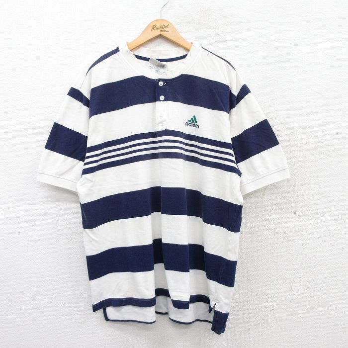 XL★古着 アディダス adidas 半袖 トップス メンズ 90年代 90s ワンポイントロゴ 鹿の子 コットン ヘンリーネック 白他 ホワイト 25jun28 中古