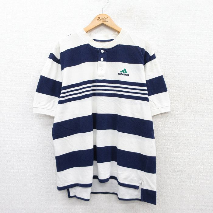 L★古着 アディダス adidas 半袖 トップス メンズ ワンポイントロゴ 鹿の子 ヘンリーネック 白他 ホワイト 25jun28 中古