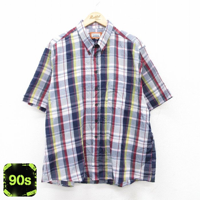 90s 半袖シャツ ネイビーチェック XL | 古着