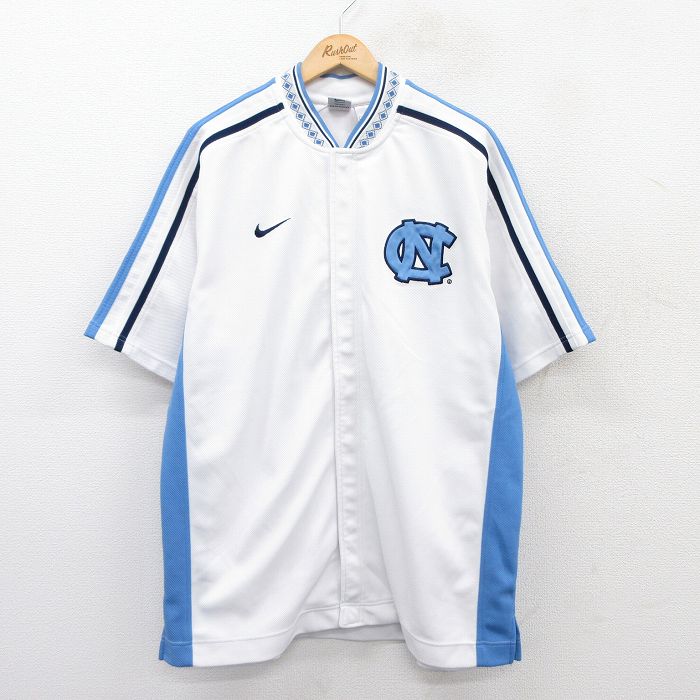 XL★古着 ナイキ NIKE 半袖 シャツ メンズ 00年代 00s ワンポイントロゴ ノースカロライナ ロング丈 白他 ホワイト 25jun28 中古 トップス