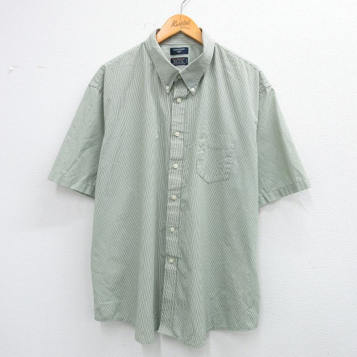 XL★古着 ドッカーズ 半袖 シャツ メンズ 大きいサイズ ロング丈 ボタンダウン 緑他 グリーン ストライプ 25jun28 中古 トップス