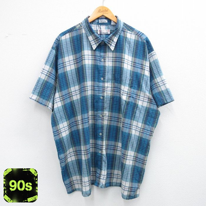 90s 半袖シャツ ネイビーチェック XL | 古着