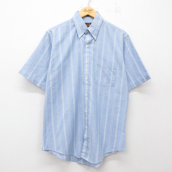 L★古着 半袖 シャツ メンズ 90年代 90s ボタンダウン USA製 薄紺他 ネイビー ストライプ 25jun28 中古 トップス