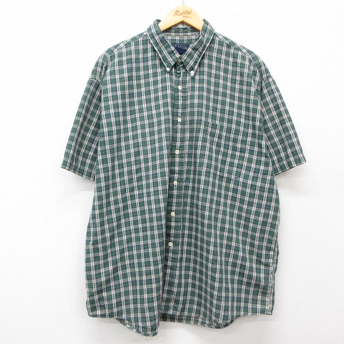 XL★古着 ベーシックエディションズ 半袖 シャツ メンズ 90年代 90s 大きいサイズ ボタンダウン 緑他 グリーン チェック 【spe】 25jun28 中古 トップス