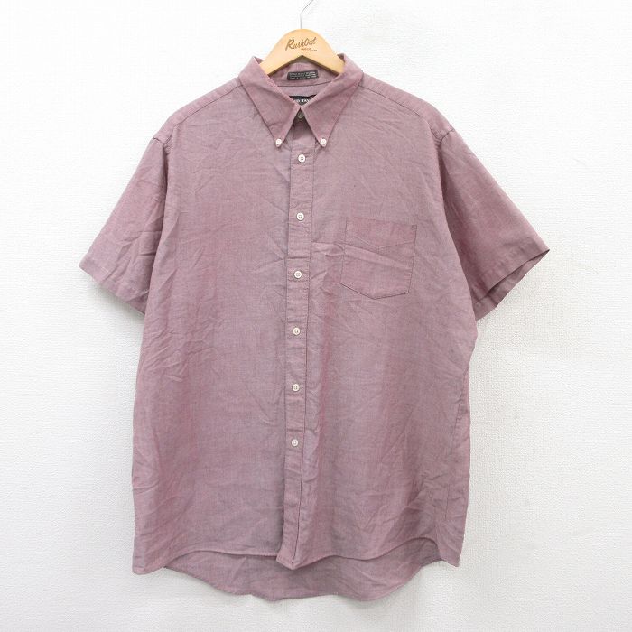 XL★古着 半袖 シャツ メンズ 90年代 90s 大きいサイズ ロング丈 ボタンダウン 紫系 パープル 25jun28 中古 トップス