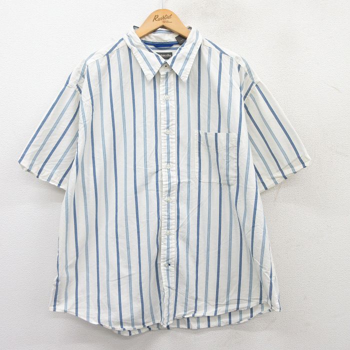 XL★古着 セントジョンズベイ 半袖 シャツ メンズ 大きいサイズ コットン 白他 ホワイト ストライプ 25jun28 中古 トップス