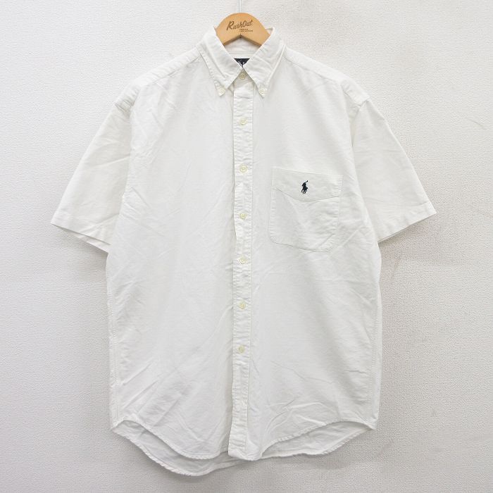 XL★古着 ラルフローレン Ralph Lauren 半袖 ブランド シャツ メンズ 90年代 90s ワンポイントロゴ BIG SHIRT オックスフォード コットン ボタンダウン 白 ホワイト 【spe】 25jun28 中古 トップス