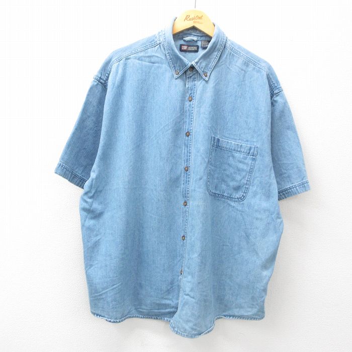 XL★古着 FADED GLORY 半袖 シャツ メンズ 大きいサイズ コットン ボタンダウン 紺 ネイビー デニム 25jun30 中古 トップス