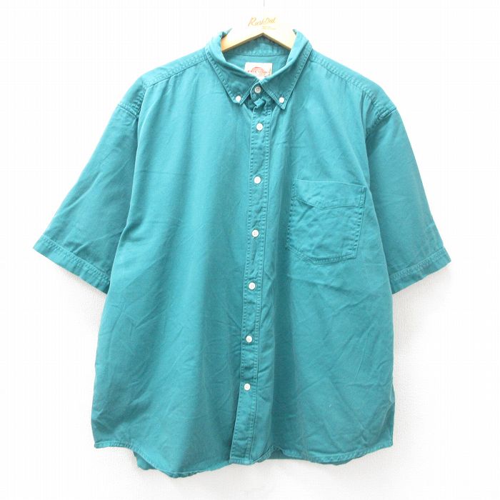 XL★古着 半袖 シャツ メンズ 大きいサイズ コットン ボタンダウン 緑 グリーン 25jun30 中古 トップス