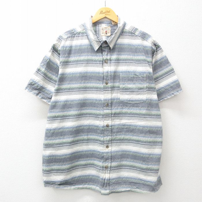 【50%OFF】XL★古着 レッドヘッド 半袖 シャツ メンズ 大きいサイズ コットン 紺他 ネイビー ボーダー 25jun30 中古 トップス