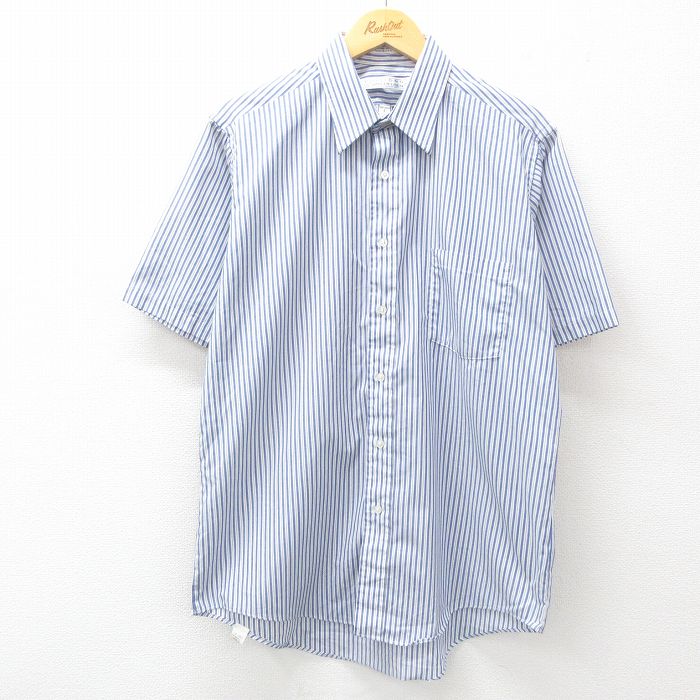 XL★古着 バンヒューセン 半袖 シャツ メンズ 90年代 90s USA製 紺他 ネイビー ストライプ 25jun30 中古 トップス