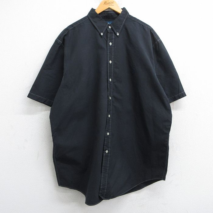 XL★古着 ラルフローレン Ralph Lauren 半袖 ブランド シャツ メンズ 90年代 90s ワンポイントロゴ 大きいサイズ ロング丈 コットン ボタンダウン 黒 ブラック チェック 【spe】 25jul01 中古 トップス