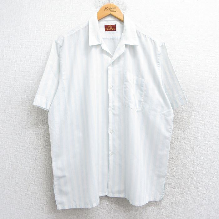 XL★古着 半袖 シャツ メンズ 90年代 90s 大きいサイズ 開襟 オープンカラー 水色他 ストライプ 25jul01 中古 トップス
