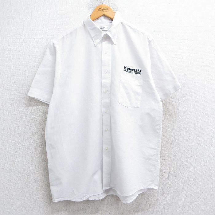 XL★古着 バンヒューセン 半袖 シャツ メンズ カワサキ ボタンダウン 白 ホワイト 25jul01 中古 トップス