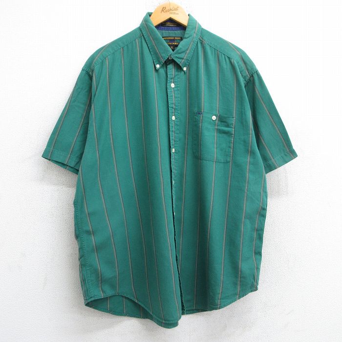XL★古着 半袖 シャツ メンズ 00年代 00s 大きいサイズ コットン ボタンダウン 緑他 グリーン ストライプ 25jul01 中古 トップス