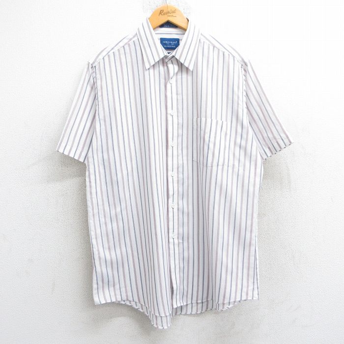 L★古着 タウンクラフト 半袖 シャツ メンズ 90年代 90s 白他 ホワイト ストライプ 25jul01 中古 トップス