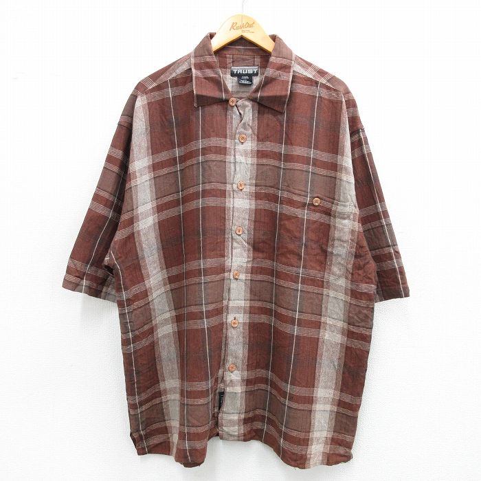 00s 半袖シャツ ブラウンチェック XL | 古着