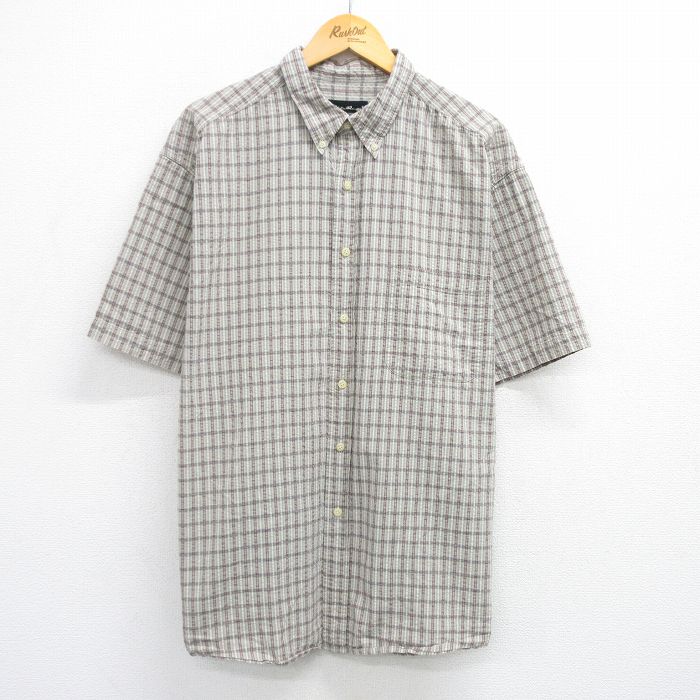 【50%OFF】XL★古着 エディーバウアー 半袖 シャツ メンズ 00年代 00s 大きいサイズ コットン ボタンダウン ベージュ系他 カーキ チェック 【spe】 25jul02 中古 トップス