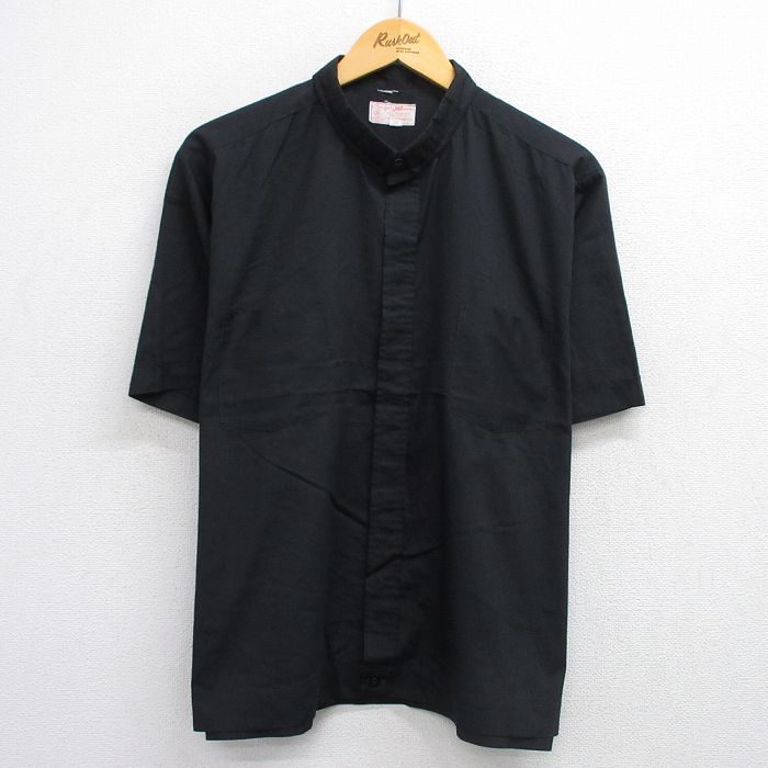 XL★古着 半袖 シャツ メンズ 90年代 90s 大きいサイズ ノーカラー USA製 黒 ブラック 25jul02 中古 トップス